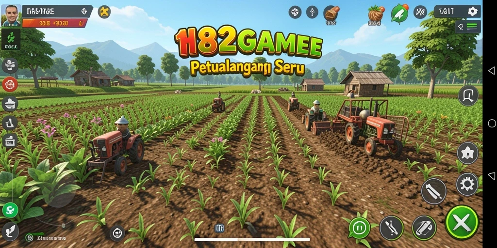Screenshot 182GAME menampilkan pemain yang sedang merawat ladang pertaniannya.