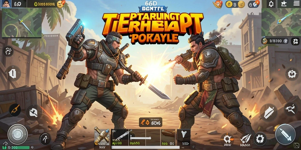 Tampilan aksi seru dalam gameplay Battle Royale di 66D.
