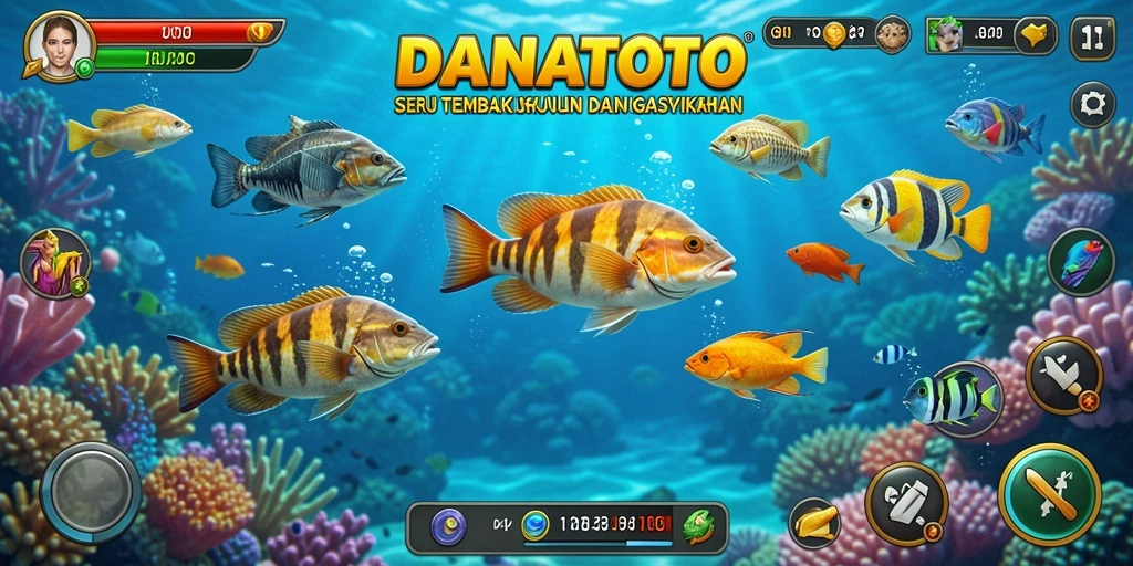 Gameplay DANATOTO menampilkan aksi menembak ikan yang seru dan mengesankan.