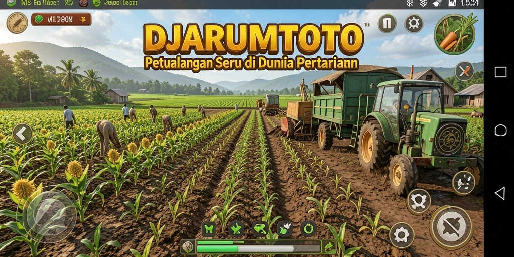 Tampilan gameplay DJARUMTOTO dengan kebun yang subur.