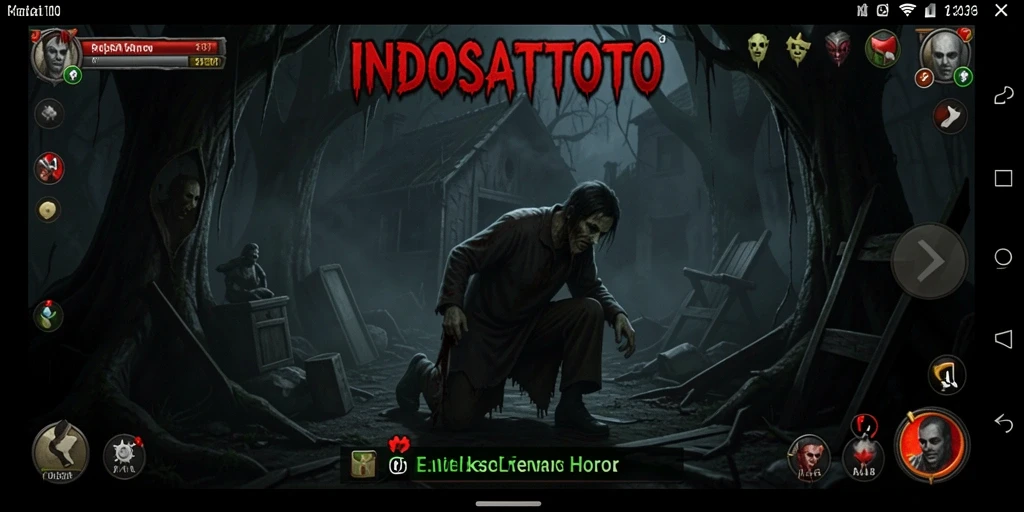 Tampilan gameplay menegangkan dari INDOSATTOTO yang menampilkan suasana horor.