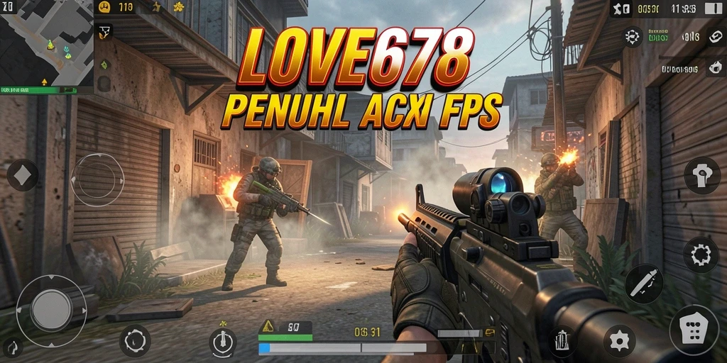 Skrinsut utama LOVE678 menampilkan aksi seru dalam permainan FPS.