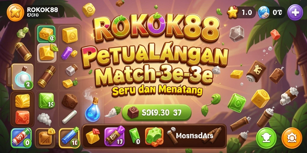 Gameplay seru ROKOK88 dengan kombinasi objek warna-warni.