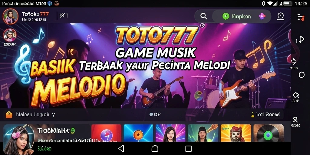 Tangkapan layar utama TOTO777 menampilkan gameplay musik yang seru dan interaktif.